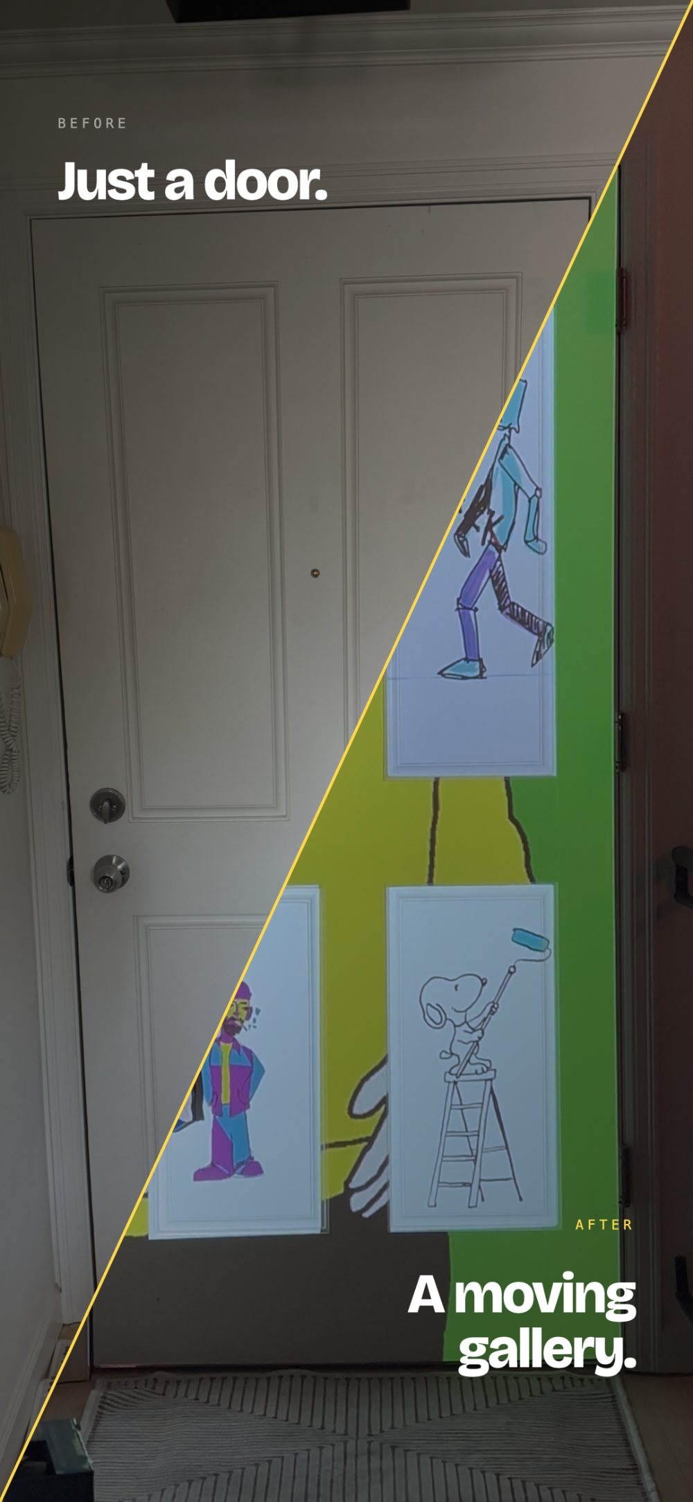 Entry door before and after projection mapping